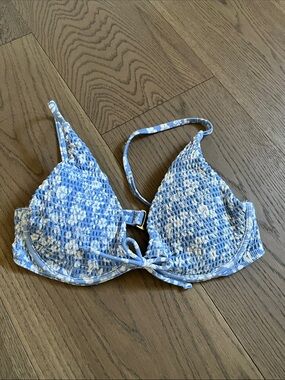 Hollister Blue & White Smocked Bikini Top